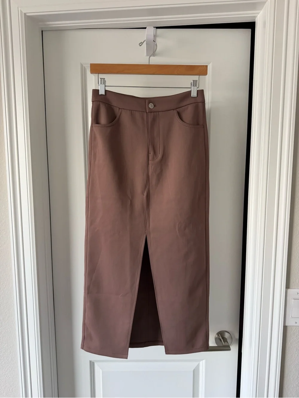 Hudson Jeans Taupe Front-Slit Midi Pencil Skirt